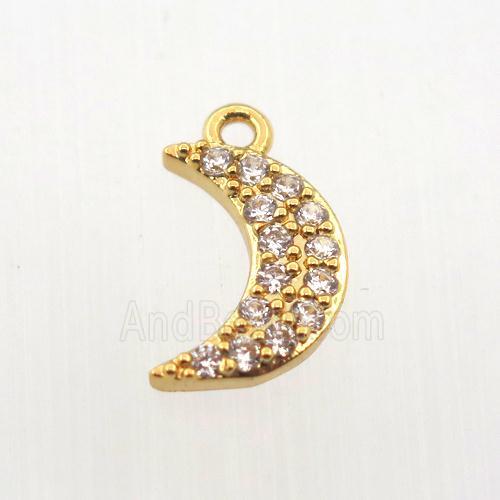 copper moon pendant paved zircon, gold plated