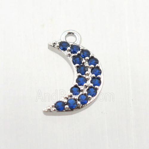 copper moon pendant paved zircon, platinum plated