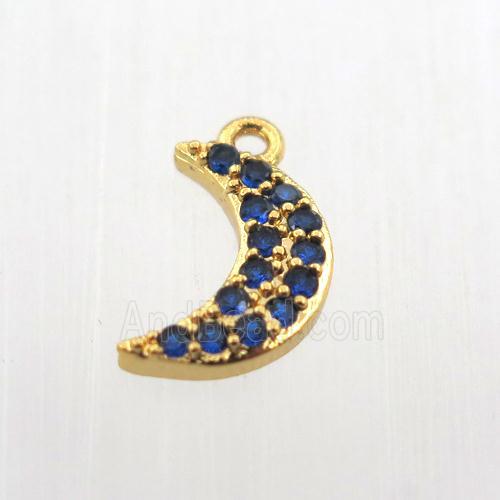 copper moon pendant paved zircon, gold plated