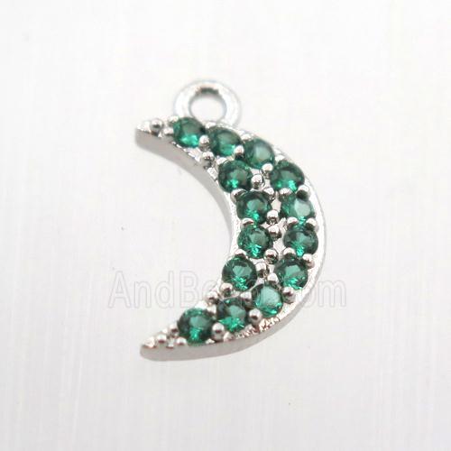 copper moon pendant paved zircon, platinum plated