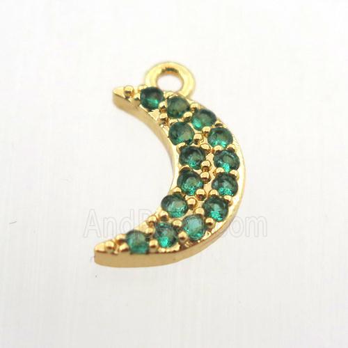 copper moon pendant paved zircon, gold plated