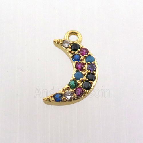 copper moon pendant paved zircon, gold plated