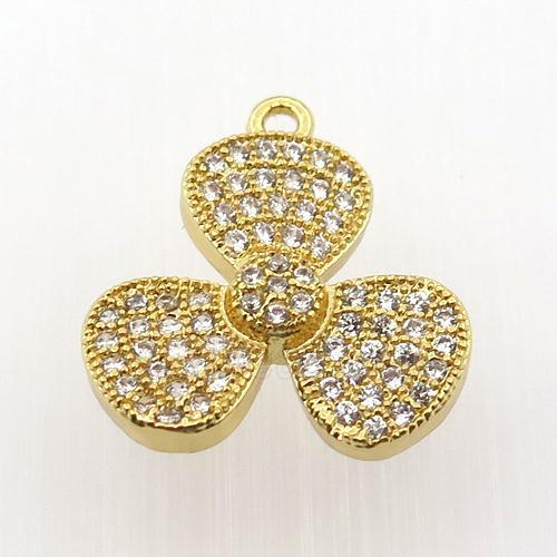 copper clover pendant paved zircon, gold plated