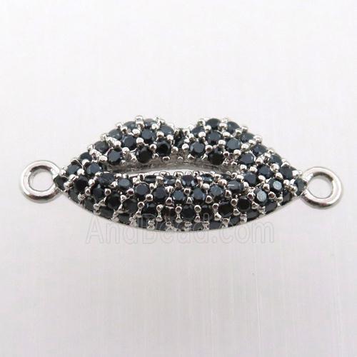copper lip connector pave zircon, platinum plated