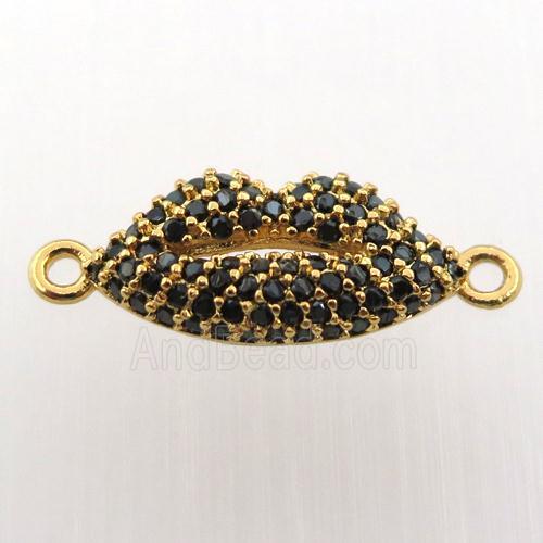 copper lip connector pave zircon, gold plated