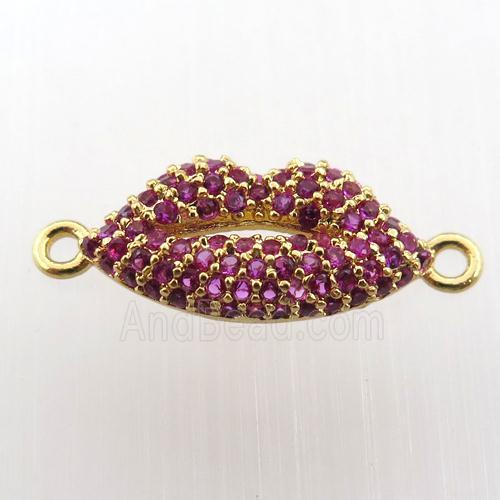 copper lip connector pave zircon, gold plated
