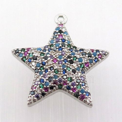 copper star pendant pave zircon, platinum plated