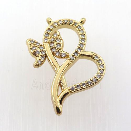 copper butterfly pendant pave zircon with 2loops, gold plated