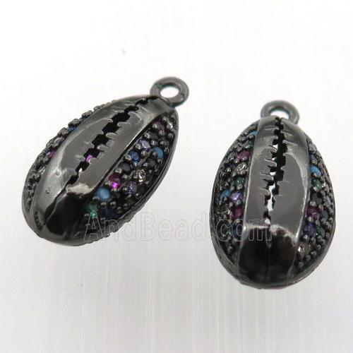 copper shell pendant pave zircon, black plated