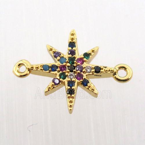 copper northstar connector pave zircon, gold plated