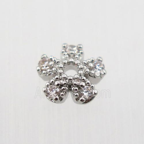 copper beadcaps pave zircon, platinum plated