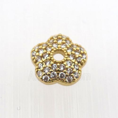 copper beadcaps pave zircon, gold plated