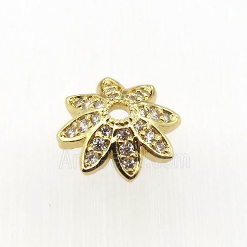 copper beadcaps pave zircon, gold plated
