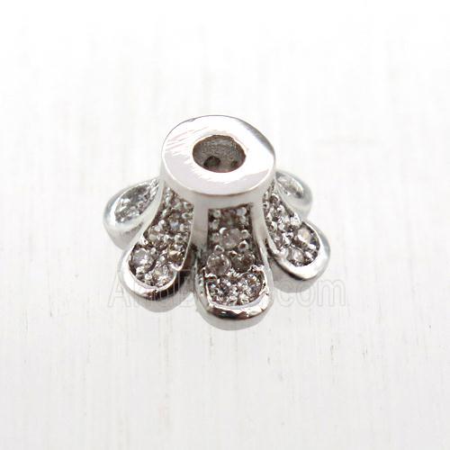 copper beadcaps pave zircon, platinum plated