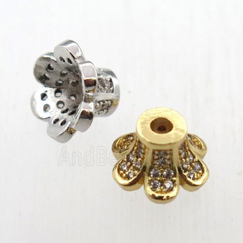copper beadcaps pave zircon, mixed color