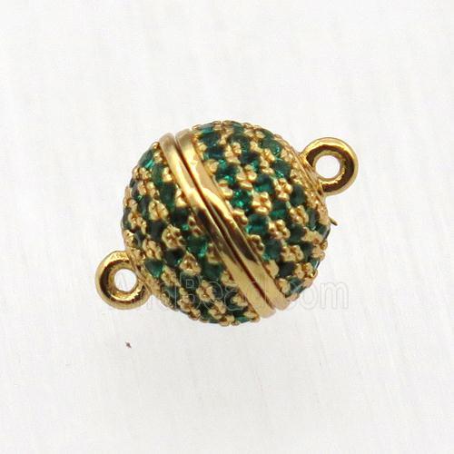 copper clasp pave zircon, magnetic, gold plated
