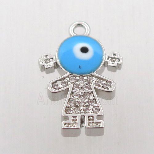 copper girl pendant pave zircon, platinum plated