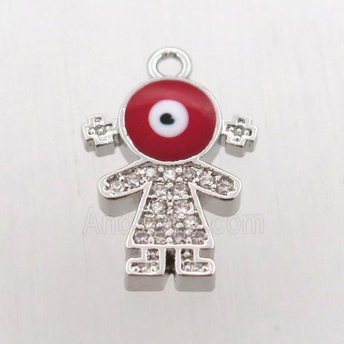 copper girl pendant pave zircon, platinum plated