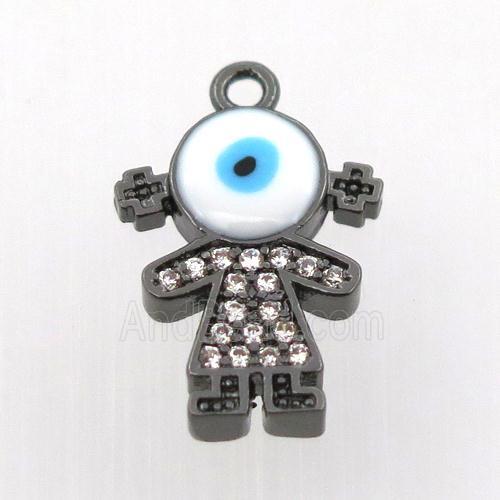 copper girl pendant pave zircon, black plated