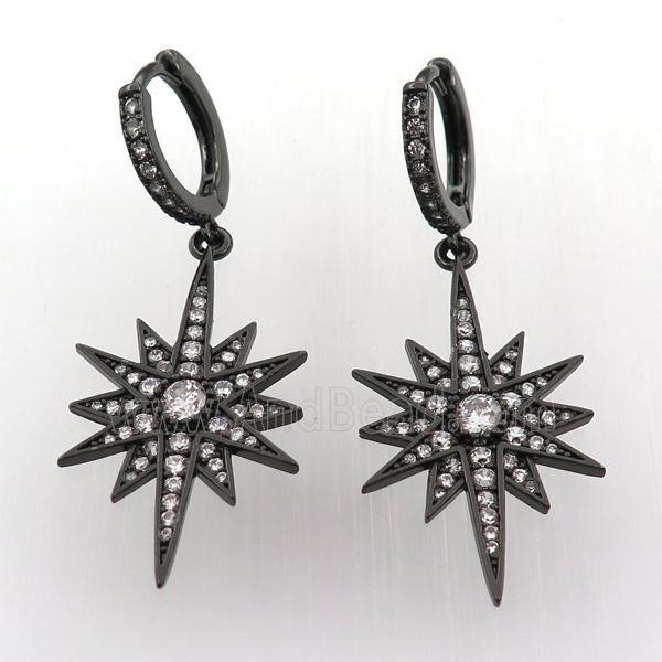 copper hoop earring pave zircon with northstar, black plated