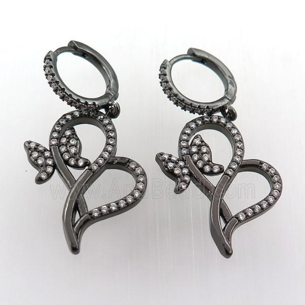 copper hoop earring pave zircon with butterfly, black plated