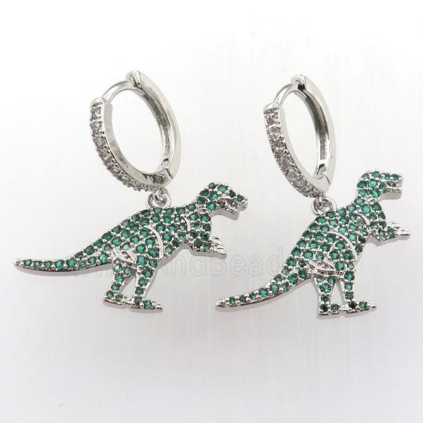 copper hoop huggie earring pave zircon with dragon, platinum plated