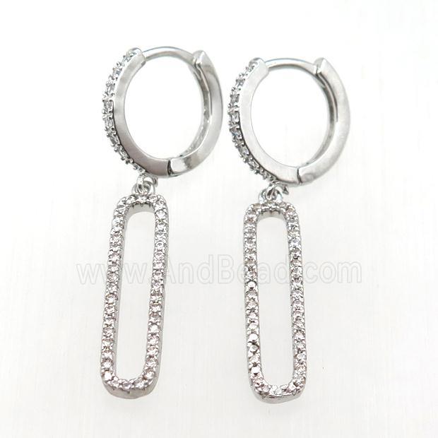 copper hoop earrings paved zircon, platinum plated