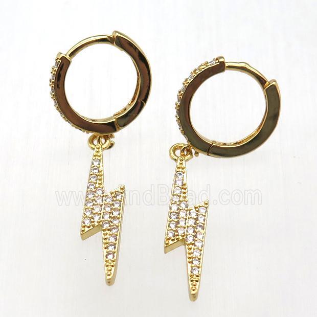copper hoop earrings paved zircon, lightning, gold plated