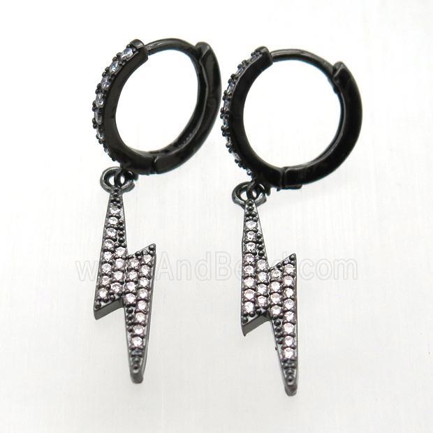 copper hoop earrings paved zircon, lightning, black plated