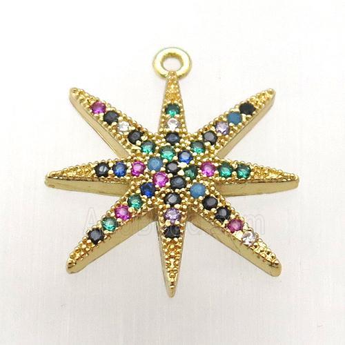 copper northstar pendant pave zircon, gold plated