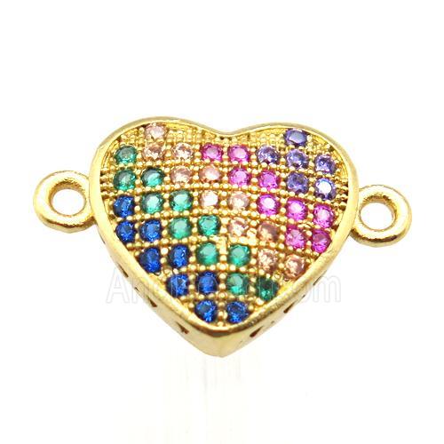 copper heart connector pave zircon, gold plated