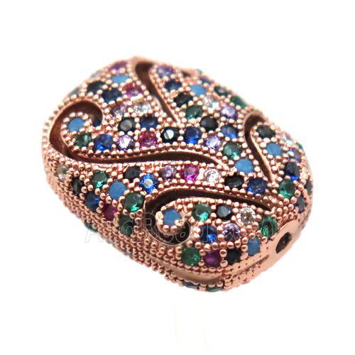 copper rectangle beads paved zircon, rose gold