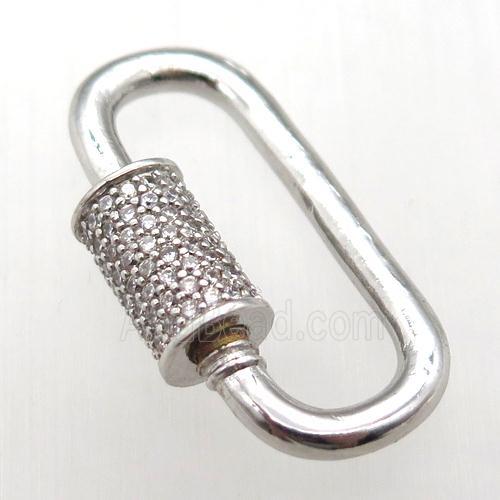copper carabiner lock pendant paved zircon, platinum plated