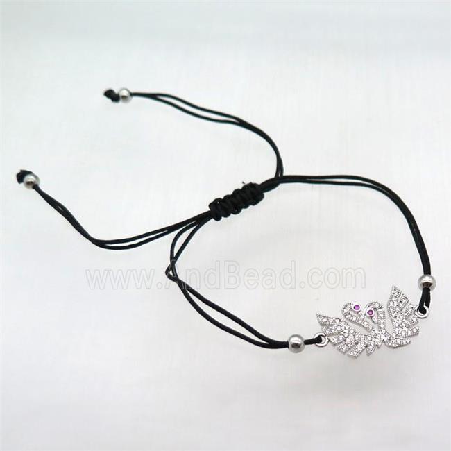 resizable nylon wire bracelet with swan pave zircon, platinum plated