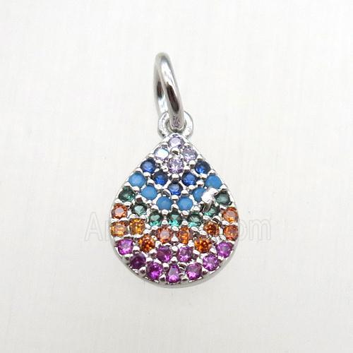 copper teardrop pendant paved zircon, platinum plated