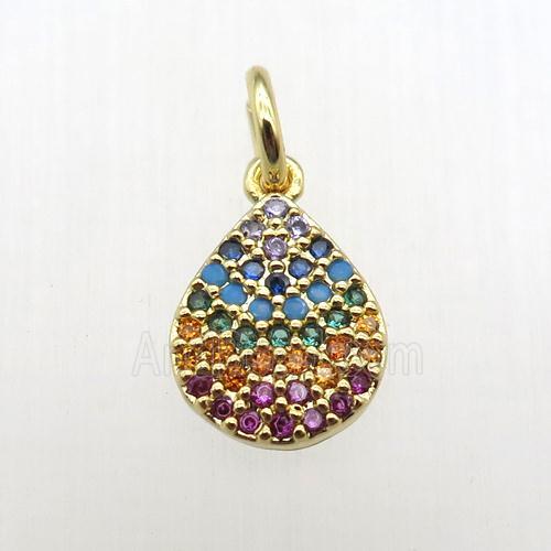 copper teardrop pendant paved zircon, gold plated