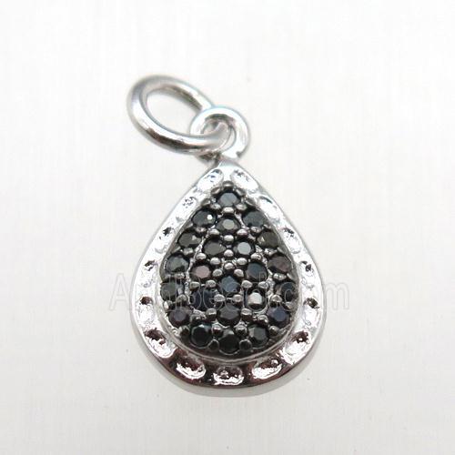 copper teardrop pendant paved zircon, platinum plated