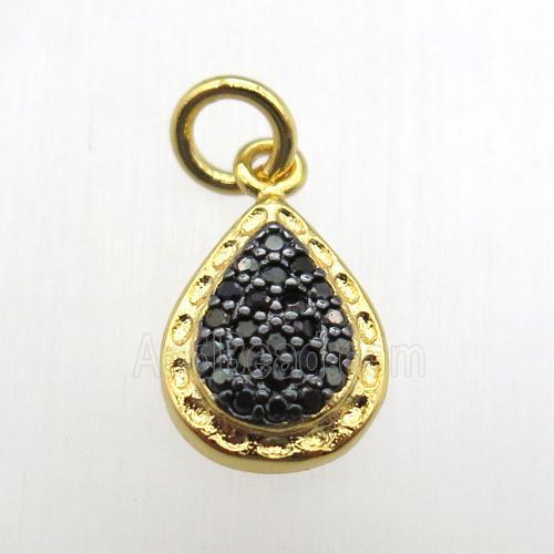 copper teardrop pendant paved zircon, gold plated