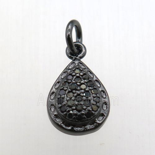 copper teardrop pendant paved zircon, black plated