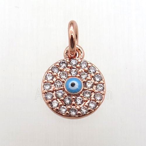 copper circle pendant paved zircon, eye, rose gold