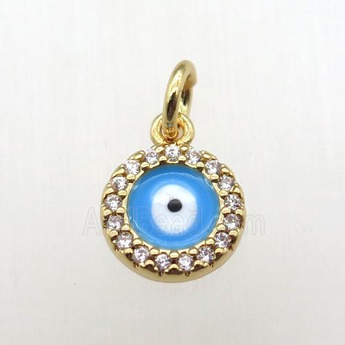copper circle pendant paved zircon, eye, gold plated