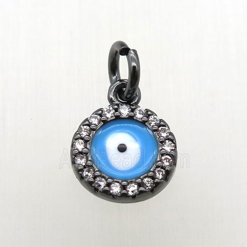 copper circle pendant paved zircon, eye, black plated