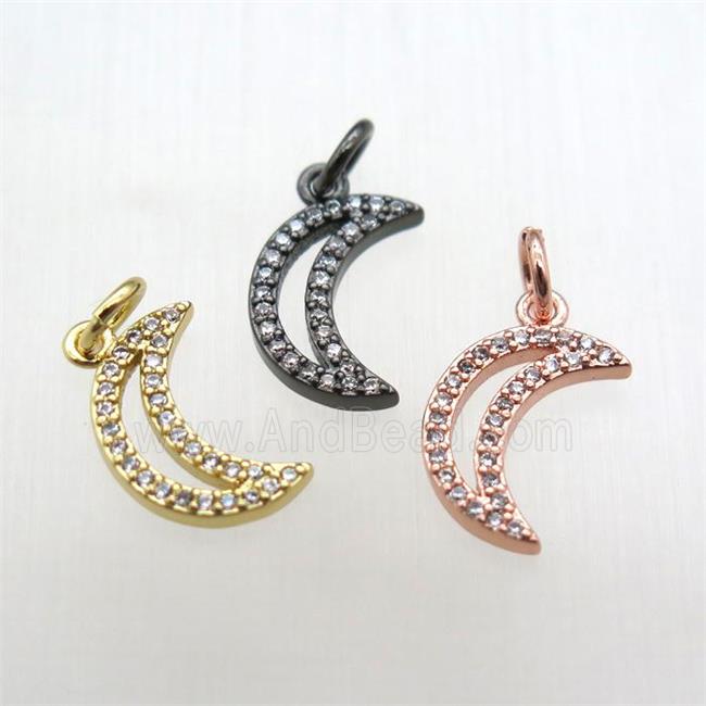 copper moon pendant paved zircon, mixed color