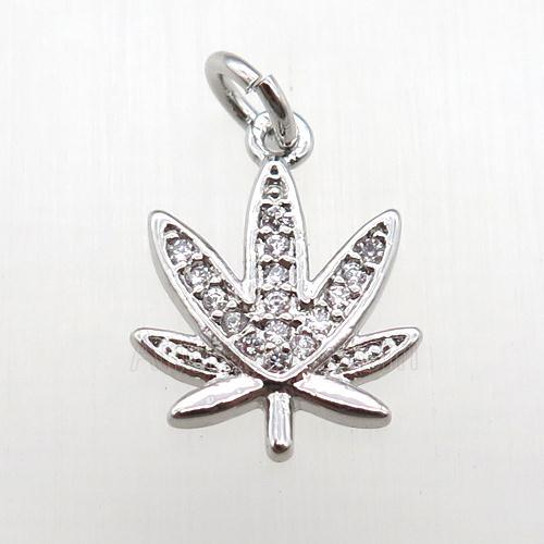 copper flower pendant paved zircon, platinum plated
