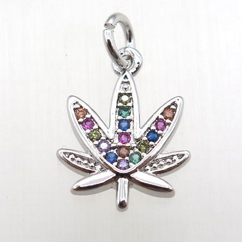 copper flower pendant paved zircon, platinum plated