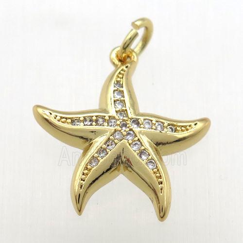 copper starfish pendant paved zircon, gold plated