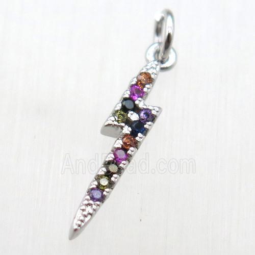 copper lightning pendant paved zircon, platinum plated
