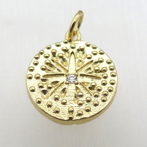 copper circle pendant paved zircon, gold plated