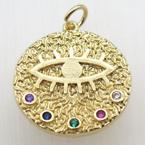 copper eye pendant paved zircon, gold plated
