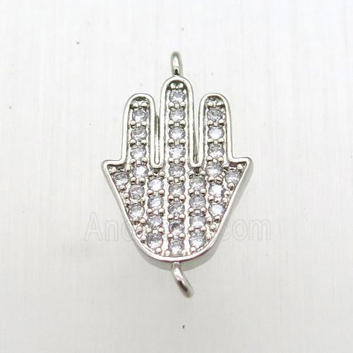 copper hamsahand connector paved zircon, platinum plated